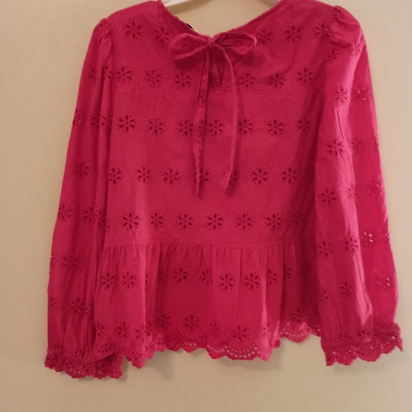 Madewell Top Peplum Blouse Eyelet Red Womens Size Medium Back tie Keyhole Casual - Picture 6 of 9